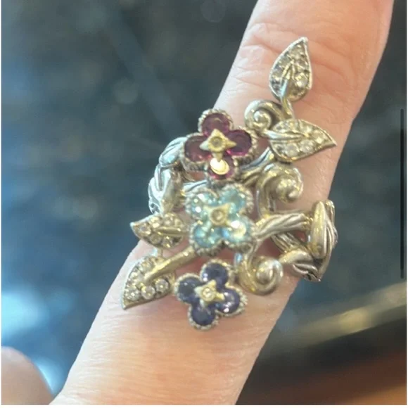 BARBARA BIXBY LOTUS FLOWER RING STERLING 925 RHODOLITE IOLITE TOPAZ GEMS 7.5 EUC - Picture 3 of 16